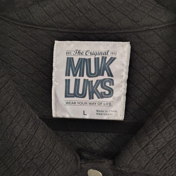 MUK LUKS Quilted Snap Up Jacket Large Women's Black Mid Length Pockets Stretch - Picture 4 of 5